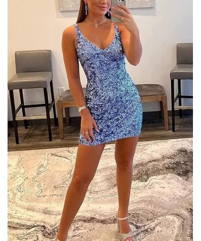 Sequin Mermaid Short Homecoming Dresses with Slit for Teens Spaghetti Straps Backless Graduation Dress for Women HC2 C White ...