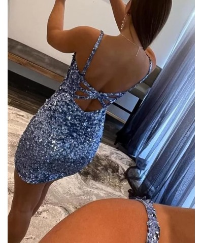 Sequin Mermaid Short Homecoming Dresses with Slit for Teens Spaghetti Straps Backless Graduation Dress for Women HC2 C White ...