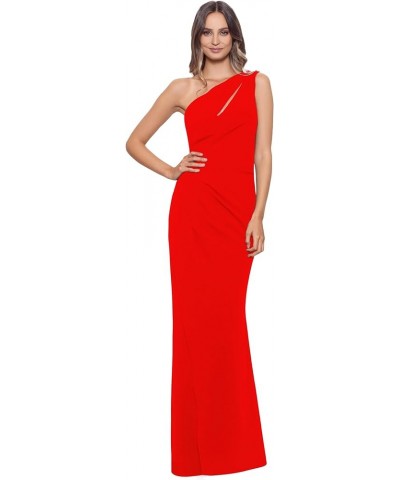 Women's Long Sleeveless One Shoulder Side Ruched Scuba Crepe Gown Red $97.60 Dresses