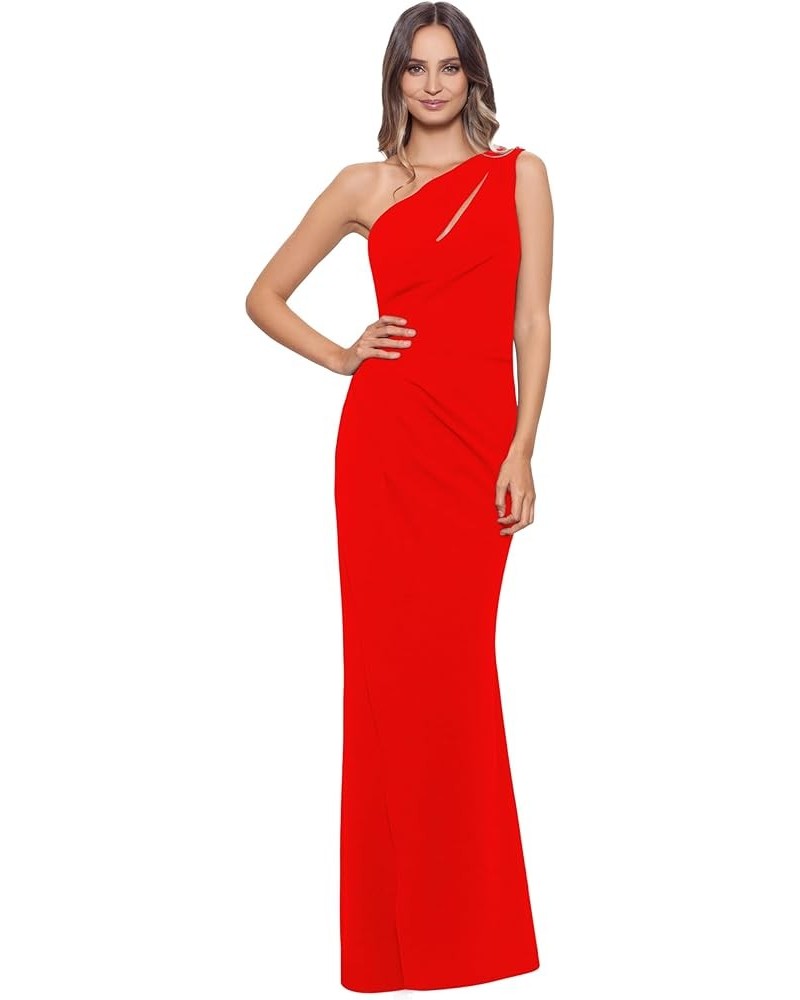 Women's Long Sleeveless One Shoulder Side Ruched Scuba Crepe Gown Red $97.60 Dresses