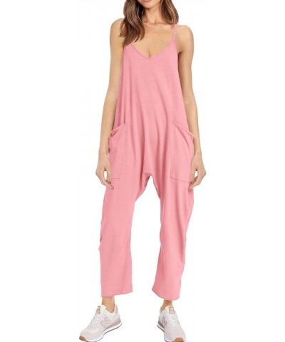 Women's Loose Casual V Neck Sleeveless Jumpsuits Spaghetti Strap Long Pant Rompers Sling Jumpsies Rompers Pink $12.18 Jumpsuits