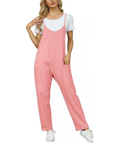 Women's Loose Casual V Neck Sleeveless Jumpsuits Spaghetti Strap Long Pant Rompers Sling Jumpsies Rompers Pink $12.18 Jumpsuits