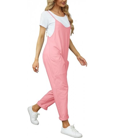 Women's Loose Casual V Neck Sleeveless Jumpsuits Spaghetti Strap Long Pant Rompers Sling Jumpsies Rompers Pink $12.18 Jumpsuits