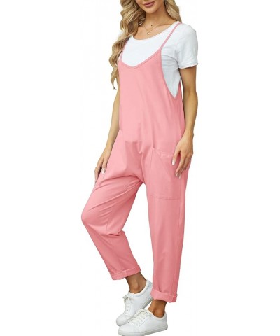 Women's Loose Casual V Neck Sleeveless Jumpsuits Spaghetti Strap Long Pant Rompers Sling Jumpsies Rompers Pink $12.18 Jumpsuits