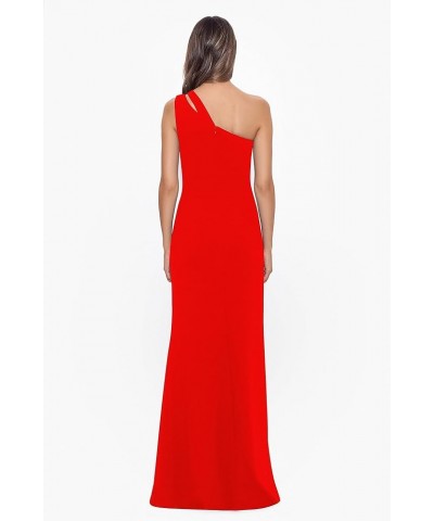 Women's Long Sleeveless One Shoulder Side Ruched Scuba Crepe Gown Red $97.60 Dresses