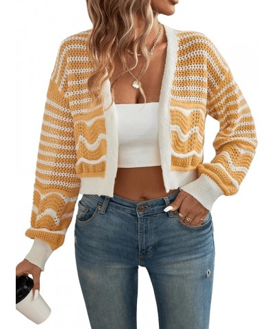 Women's Casual Color Block Long Sleeve Open Front Cardigan Sweater Top Multicolor $15.20 Sweaters