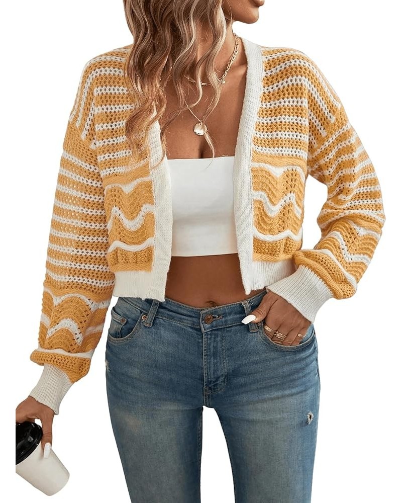 Women's Casual Color Block Long Sleeve Open Front Cardigan Sweater Top Multicolor $15.20 Sweaters