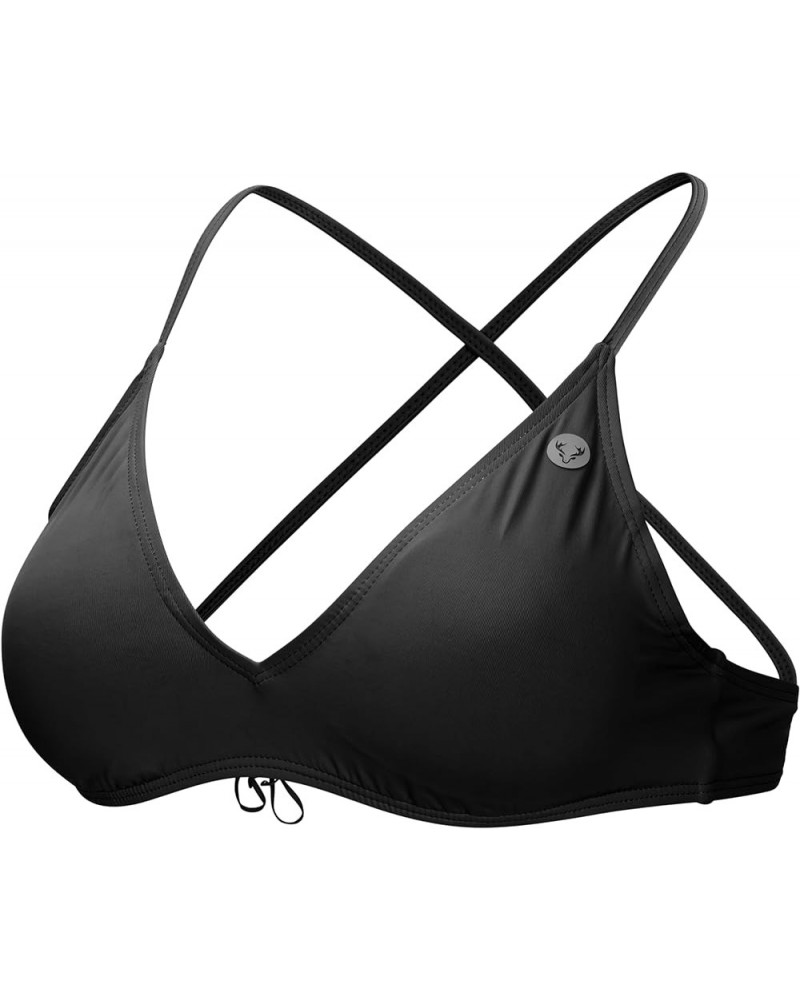 Women's Triangle Bikini Top - Adjustable Padded Bathing Suit Top/Stylish & Supportive Cross Back Tie Closure Black $30.55 Swi...