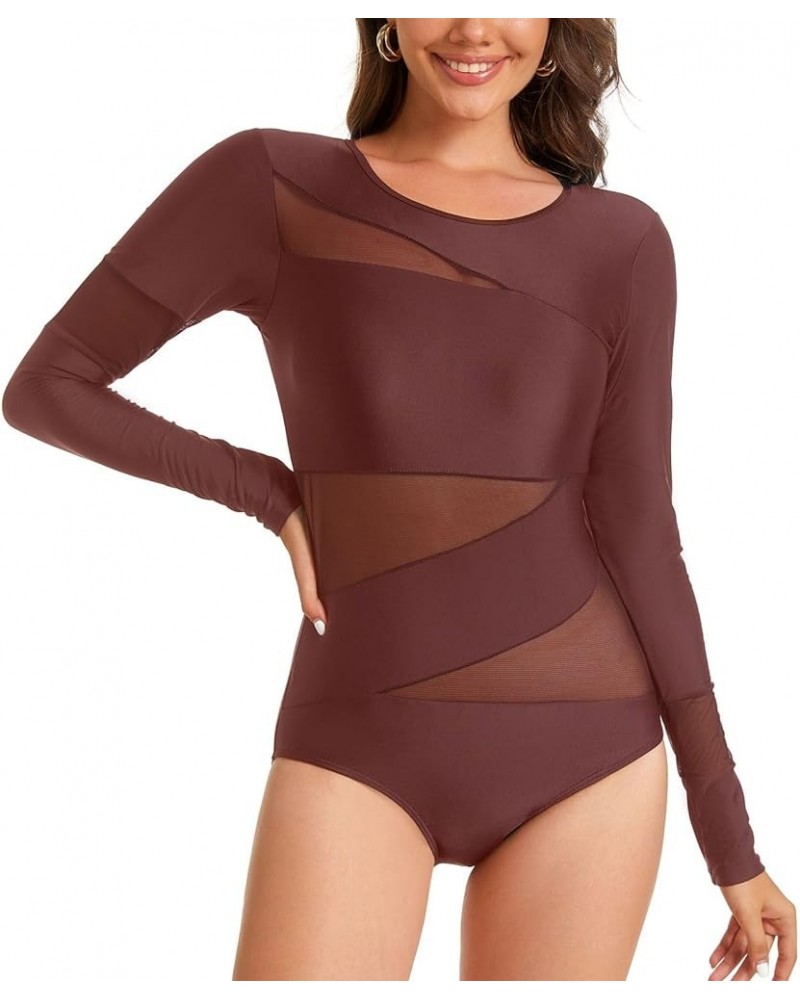 Women Long Sleeve Swimsuits Tummy Control One Piece Swimwear V Neck Zipper Bathing Suit UV Protection Sy567013-0161 $17.20 Sw...