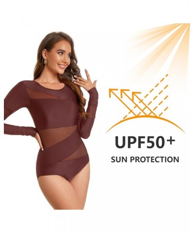 Women Long Sleeve Swimsuits Tummy Control One Piece Swimwear V Neck Zipper Bathing Suit UV Protection Sy567013-0161 $17.20 Sw...