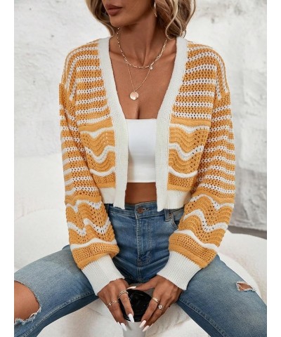 Women's Casual Color Block Long Sleeve Open Front Cardigan Sweater Top Multicolor $15.20 Sweaters