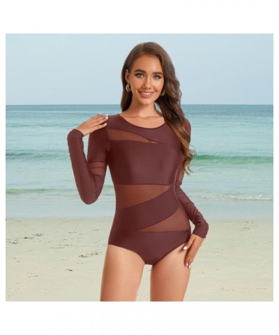 Women Long Sleeve Swimsuits Tummy Control One Piece Swimwear V Neck Zipper Bathing Suit UV Protection Sy567013-0161 $17.20 Sw...