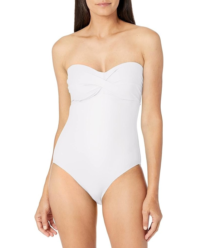 Women's Standard Twist Front Bandeau One Piece Swimsuit White $14.87 Swimsuits