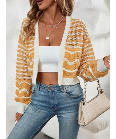 Women's Casual Color Block Long Sleeve Open Front Cardigan Sweater Top Multicolor $15.20 Sweaters