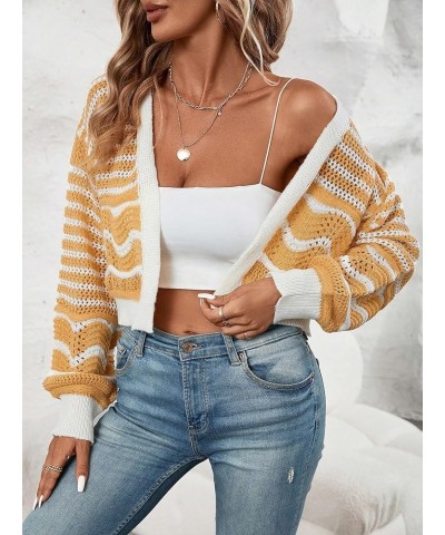 Women's Casual Color Block Long Sleeve Open Front Cardigan Sweater Top Multicolor $15.20 Sweaters