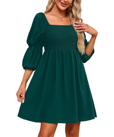 Womens Dresses Square Neck Puff Sleeve Smocked Chest Off Shoulder Babydoll Mini Dress 1-emerald Green $14.99 Dresses