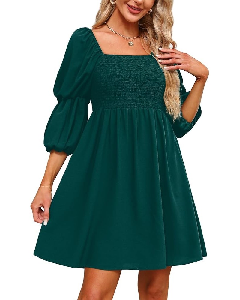 Womens Dresses Square Neck Puff Sleeve Smocked Chest Off Shoulder Babydoll Mini Dress 1-emerald Green $14.99 Dresses