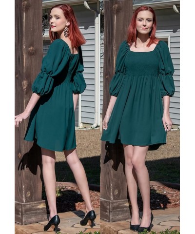 Womens Dresses Square Neck Puff Sleeve Smocked Chest Off Shoulder Babydoll Mini Dress 1-emerald Green $14.99 Dresses