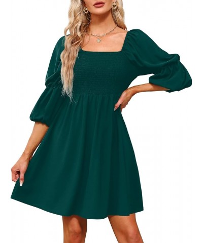 Womens Dresses Square Neck Puff Sleeve Smocked Chest Off Shoulder Babydoll Mini Dress 1-emerald Green $14.99 Dresses