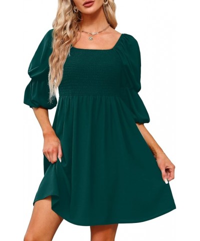 Womens Dresses Square Neck Puff Sleeve Smocked Chest Off Shoulder Babydoll Mini Dress 1-emerald Green $14.99 Dresses