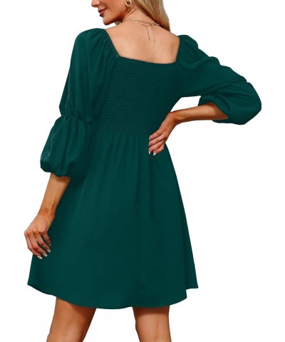 Womens Dresses Square Neck Puff Sleeve Smocked Chest Off Shoulder Babydoll Mini Dress 1-emerald Green $14.99 Dresses