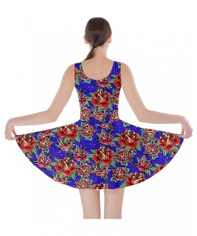 Womens Swing Dress Roses Floral Cute Valentines Day Love Hearts Skater Dress, XS-5XL Blue & Red Heart $14.10 Dresses