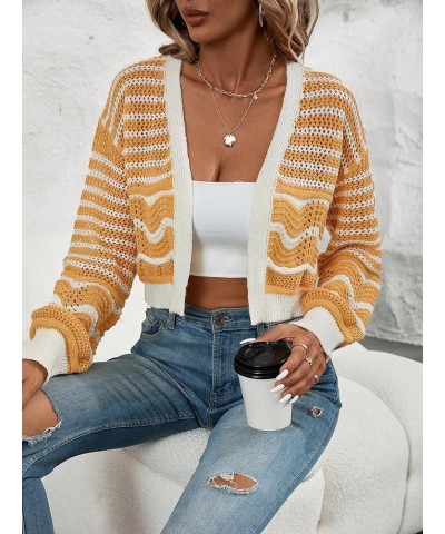 Women's Casual Color Block Long Sleeve Open Front Cardigan Sweater Top Multicolor $15.20 Sweaters