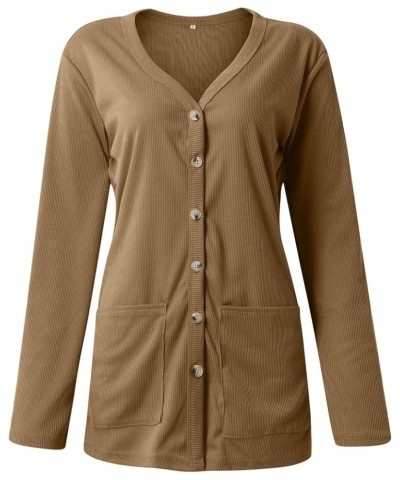 Women's Lightweight Spring Cardigan Shirts Button Down Pockets Basic Ribbed Knit T Shirts Cardigan Sweaters Khaki $8.52 Sweaters