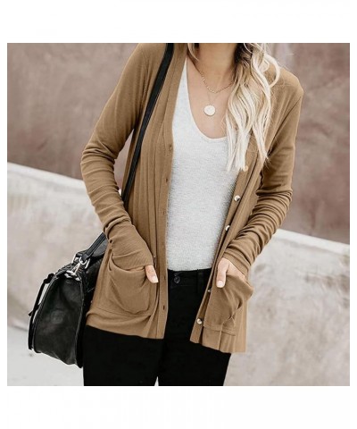 Women's Lightweight Spring Cardigan Shirts Button Down Pockets Basic Ribbed Knit T Shirts Cardigan Sweaters Khaki $8.52 Sweaters