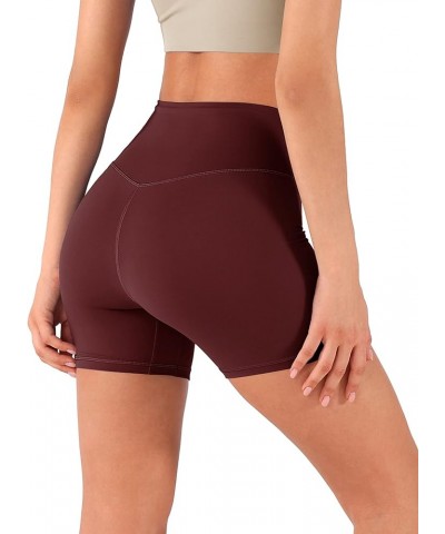 Crossover Yoga Shorts for Women 5" Inseam High Waist Athletic Workout Running Biker Shorts No Pocket Burgundy $12.71 Activewear