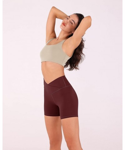 Crossover Yoga Shorts for Women 5" Inseam High Waist Athletic Workout Running Biker Shorts No Pocket Burgundy $12.71 Activewear