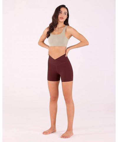 Crossover Yoga Shorts for Women 5" Inseam High Waist Athletic Workout Running Biker Shorts No Pocket Burgundy $12.71 Activewear