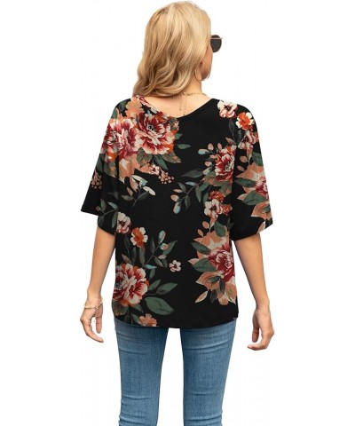 Women's Blouse Tops Loose V Neck 3/4 Bell Sleeve Shirt B-03- Fp Brown Black $11.04 Tops