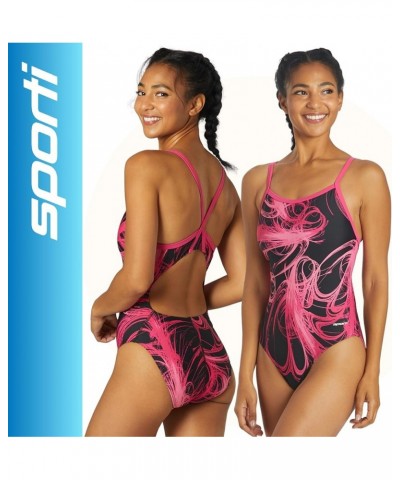 Limited Edition Thin Strap One Piece Swimsuit - Bathing Suit for Women with Comfort and Durability Black/Hot Pink $27.47 Swim...