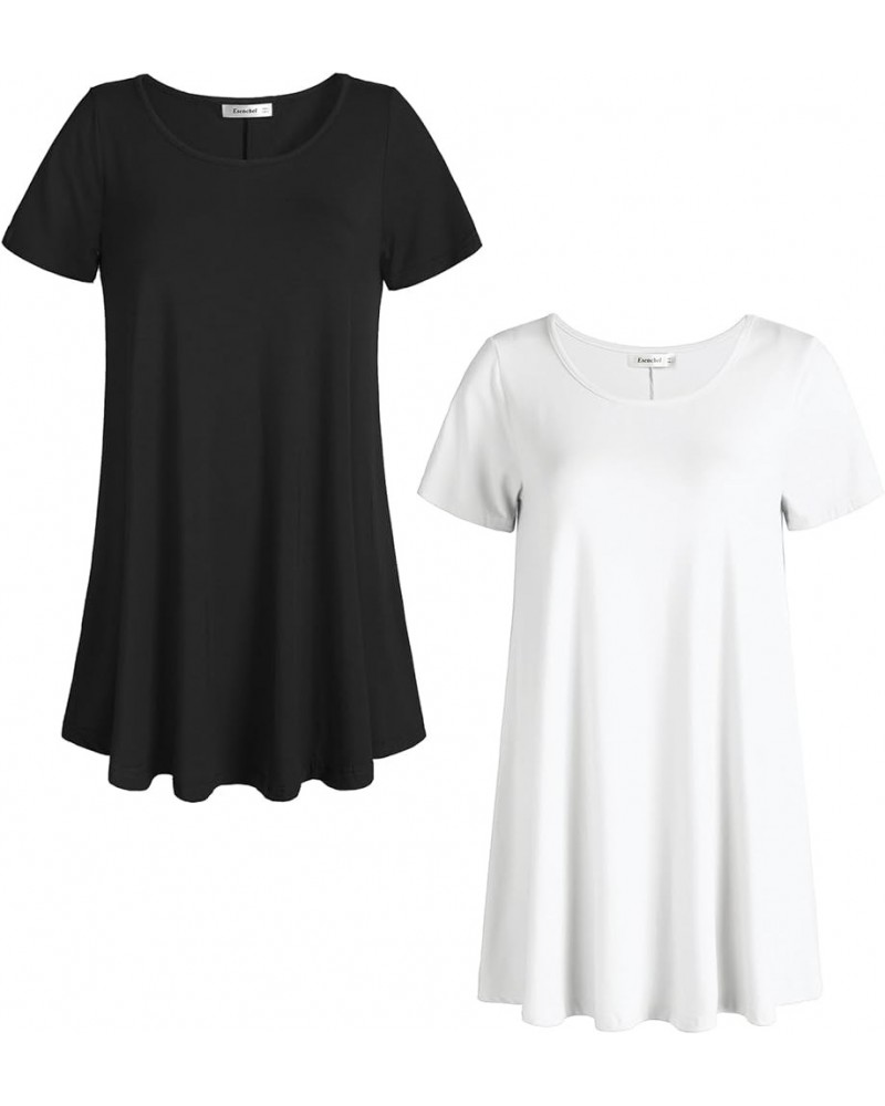 Women's Tunic Top Casual T Shirt for Leggings Black White 2 Pack $14.81 Tops