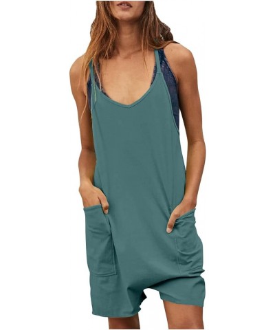 Summer Casual Short Rompers for Women Spaghetti Strap Casual Loose Jumpsuits with Pockets Solid Lounge Overalls 10 Sky Blue $...