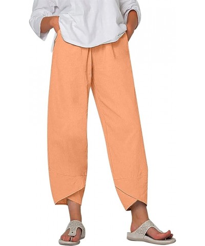 Women's Cotton Linen Capri Pants with Pockets Casual High Waist Wide Leg Trousers Trendy Y2K Pants S-5XL Orange $14.10 Pants