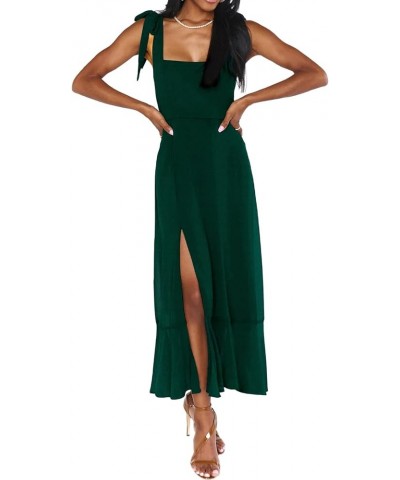 Women's Tie Strap Square Neck Dress Elegant Slit Swing Midi Dresses for Wedding Guest Cocktail Party S-XL Emerald Green $23.5...