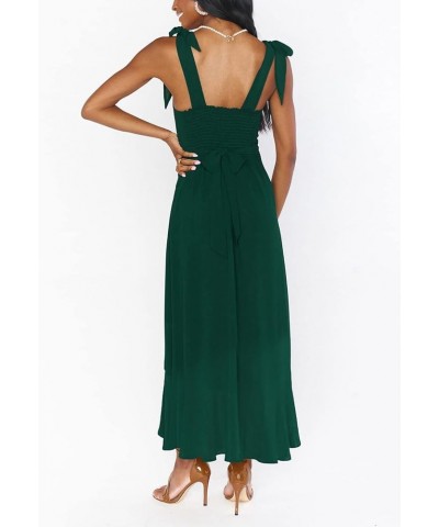 Women's Tie Strap Square Neck Dress Elegant Slit Swing Midi Dresses for Wedding Guest Cocktail Party S-XL Emerald Green $23.5...