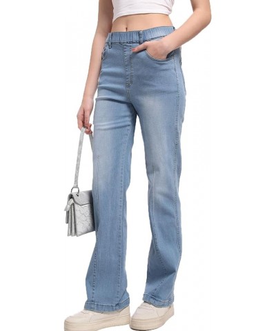 Pull on Jeans for Women Flare Stretchy Elastic High Waist Denim Pants Trendy Bootcut Front Seam Jean Light Blue $18.45 Jeans