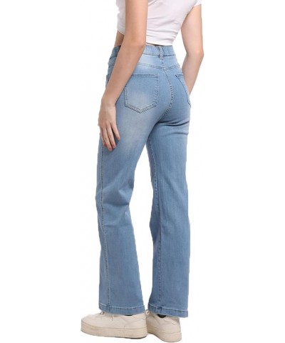 Pull on Jeans for Women Flare Stretchy Elastic High Waist Denim Pants Trendy Bootcut Front Seam Jean Light Blue $18.45 Jeans