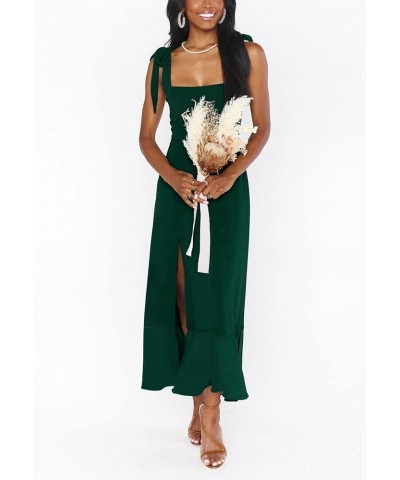 Women's Tie Strap Square Neck Dress Elegant Slit Swing Midi Dresses for Wedding Guest Cocktail Party S-XL Emerald Green $23.5...