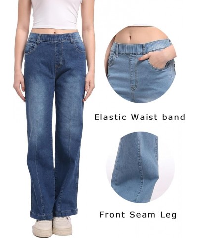 Pull on Jeans for Women Flare Stretchy Elastic High Waist Denim Pants Trendy Bootcut Front Seam Jean Light Blue $18.45 Jeans