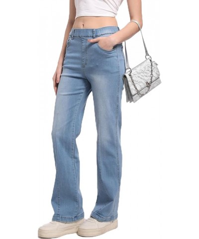 Pull on Jeans for Women Flare Stretchy Elastic High Waist Denim Pants Trendy Bootcut Front Seam Jean Light Blue $18.45 Jeans