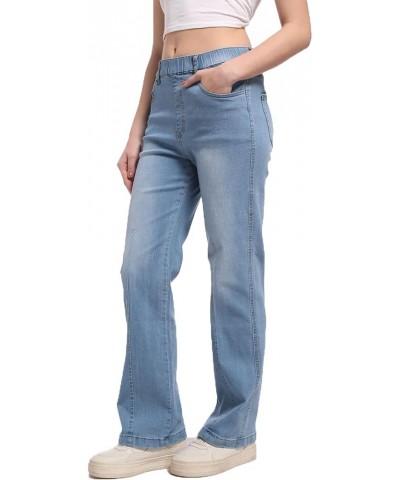 Pull on Jeans for Women Flare Stretchy Elastic High Waist Denim Pants Trendy Bootcut Front Seam Jean Light Blue $18.45 Jeans