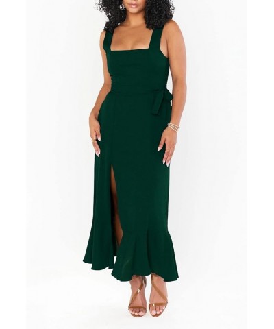 Women's Tie Strap Square Neck Dress Elegant Slit Swing Midi Dresses for Wedding Guest Cocktail Party S-XL Emerald Green $23.5...