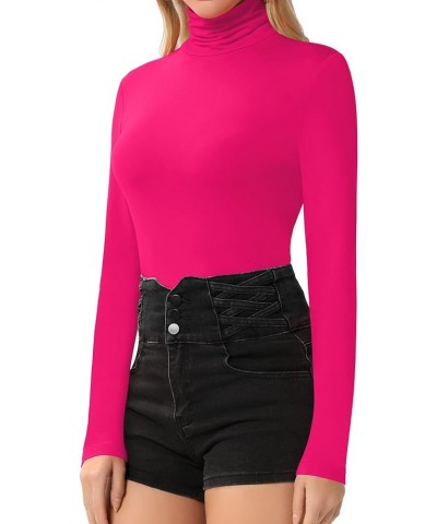 Long Sleeve Shirts for Women Mock Turtle Neck Short Sleeve Tops Sexy Casual Fitted Tee T-Shirts Tshirt Long Sleeve Hot Pink $...