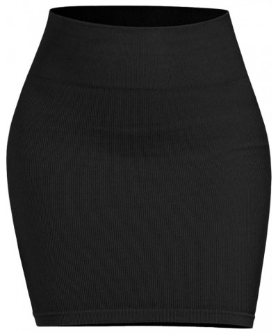 3-Pack Seamless Mini Skirt for Women Ribbed High Waisted Bodycon Basic Pencil Skirts Black-1 Pack $9.35 Skirts