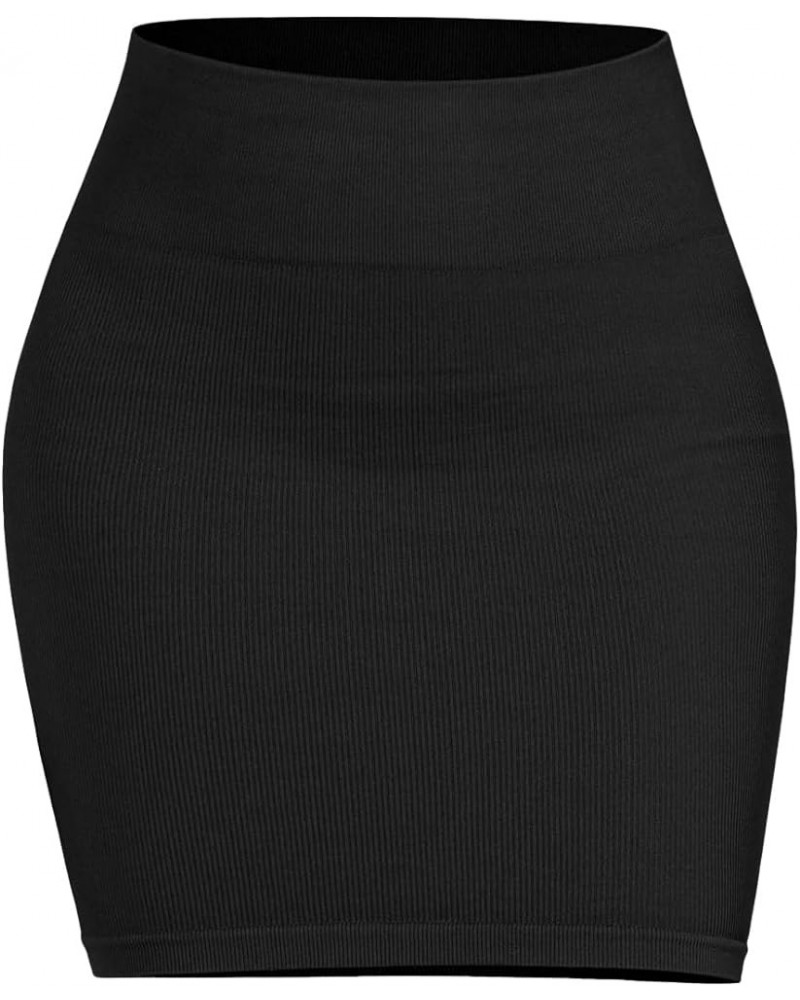 3-Pack Seamless Mini Skirt for Women Ribbed High Waisted Bodycon Basic Pencil Skirts Black-1 Pack $9.35 Skirts