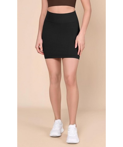 3-Pack Seamless Mini Skirt for Women Ribbed High Waisted Bodycon Basic Pencil Skirts Black-1 Pack $9.35 Skirts